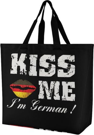 Generic Im German Flag Lip Large Reusable Shopping Bag Lightweight Foldable Tote Bags Washable Shoulder Handbag