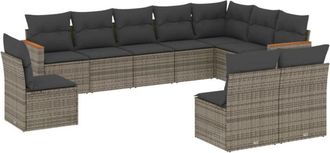 vidaXL Set De Sof&aacute;s De Jard&iacute;n 10 Pzas Con Cojines Rat&aacute;n Sint&eacute;tico Gris Vidaxl