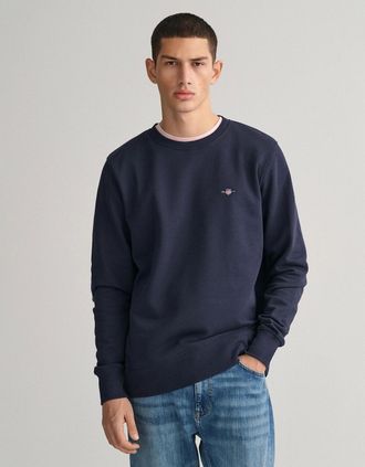GANT Mens GANT Mens Regular Fit Shield Logo Crew Neck Sweatshirt - 433 Evening Blue - Navy - Size: 40