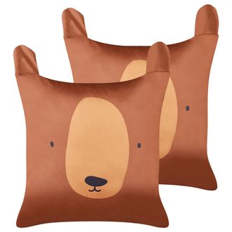 Beliani Beliani - Conjunto De 2 Cojines Decorativos Infantiles De Algod&oacute;n Cuadrados De 45 X 45 Cm Con Forma De Oso Animal Funda Extra&iacute;ble Marr&oacute;n Teddybear