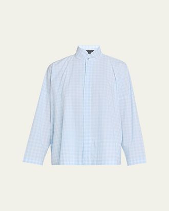 Eskandar Triple-Plaid Cotton Wide Longer Back Shirt Jacket