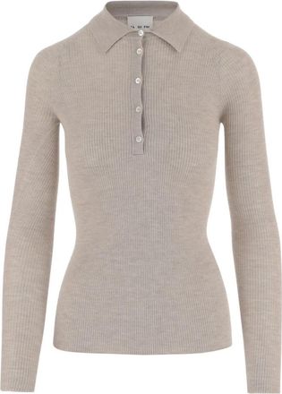 SA SU PHI Cashmere en Zijde Gebreide Poloshirt - Dames - Polos - Beige - L - Kasjmier - Tops