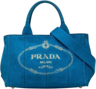Prada Pre-owned Canapa Triangle Logo Canvas 2way Bag - Dames - Vintage Shopper - Blauw - ONE Size - Vintage