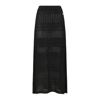 Akep Maxi Skirts, female, Black, Size: XL Long Openwork Knit Skirt