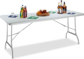 Relaxdays Relaxdays - Mesa Terraza Bastian, Plegable, Grande, Asa De Transporte, Rectangular, Jard&iacute;n O Camping, 72x178x74 Cm, Blanca