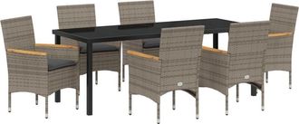 vidaXL vidaXL 7 Piece Garden Dining Set with Cushions Grey Poly Rattan