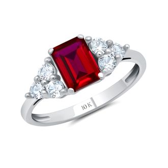 MAX + STONE 10k Yellow or White Gold Gemstone Emerald Cut Birthstone Anniversary Ring