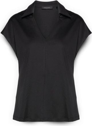 Elena Miro T-shirt met kraag - Dames - Blouses - Zwart - M - Katoen - Overhemden