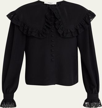Chloé Roscini Lace-Trim Silk Blouse
