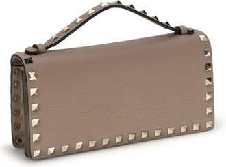 Valentino Garavani Womens Rockstud Chain Wallet Poudre Calf Leather Bos Taurus