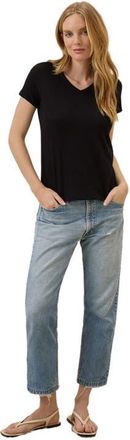 Pact Organic Cotton Featherweight Slub V-Neck Tee in Black at Nordstrom, Size X-Small