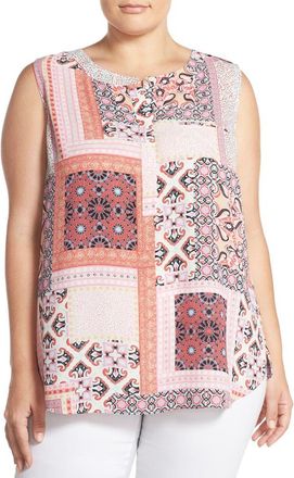 NYDJ Print Pleat Back Sleeveless Top in Arabesque Patchwork Pink at Nordstrom Rack, Size 3X