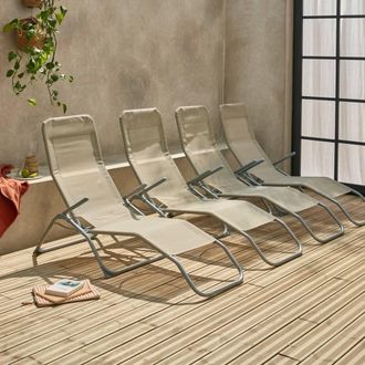 Sweeek Set Of 4 Textilene Folding Sun Loungers With 2 Positions in Brown