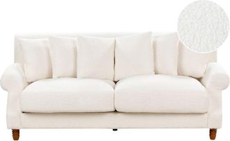 Beliani Sof&aacute; 2 Plazas Sala De Estar Vintage Tapizado En Boucl&eacute; Blanco Crema Eike