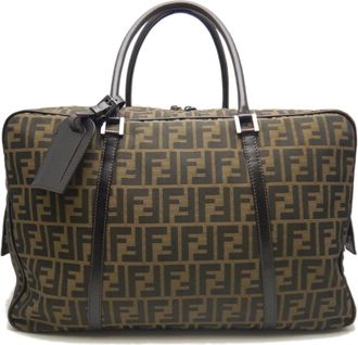Fendi Brown Canvas Leather Boston Bag (Pre-Owned)