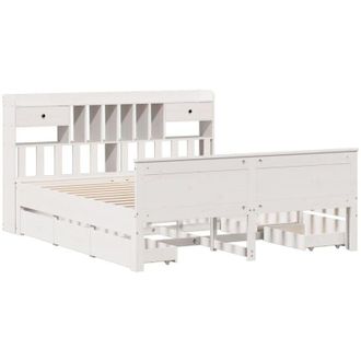 vidaXL Vidaxl - Cama Con Estanter&iacute;a Sin Colch&oacute;n Madera Maciza Blanca 180x200 Cm