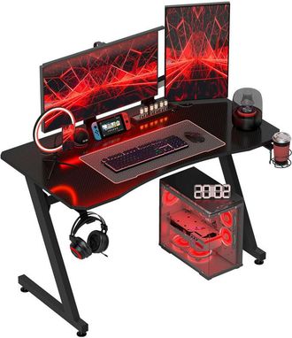 HOMCOM Homcom - Mesa Gaming Para Ordenador Con Gancho Auriculares Portavasos 120x65x74,5cm Negro