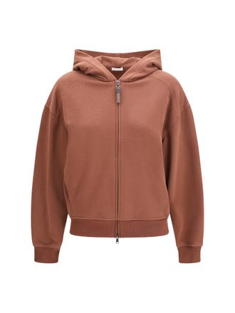 Brunello Cucinelli Womens Hooded Cotton Sweatshirt Brandy Brown Sweatshirts Sweater