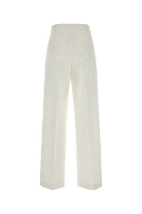 Jil Sander Womens White Cotton Blend Pant Latte Exterior: Silk Pantaloni