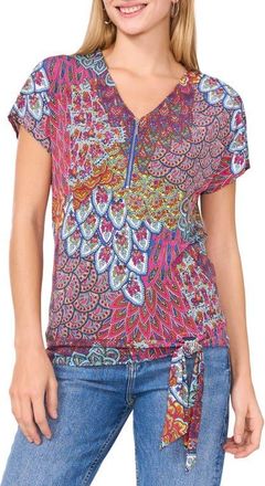 Chaus Peacock Print Zip Front Top in Trop Palm at Nordstrom, Size X-Large