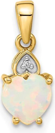 Diamond2Deal 14k Yellow Gold and Rhodium Genuine Opal Heart with Diamond Accent Pendant