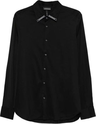 Emporio Armani Overhemden, Heren, Zwart, XL, Zwarte Button-Up Shirt met Logodetail