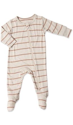 Everly Grey Jersey Long Sleeve Footie in Mocha Stripe at Nordstrom, Size 6-9M