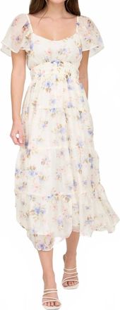 Blu Pepper Floral Chiffon Midi Dress In Blue Multi