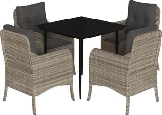 vidaXL Set Comedor De Jard&iacute;n 5 Pzas Cojines Rat&aacute;n Sint&eacute;tico Gris Claro Vidaxl