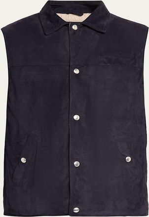 Brunello Cucinelli Mens Suede Snap-Front Vest