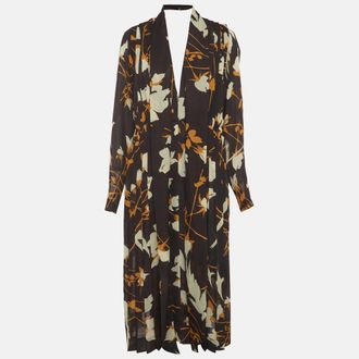 Victoria Beckham Floral Print Crepe Pleated Midi Dress