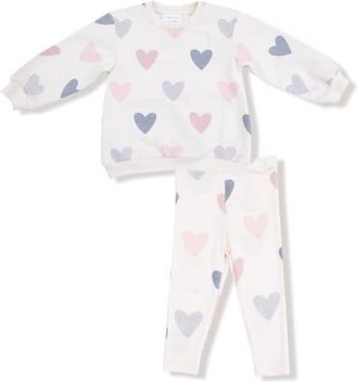 Angel Dear Kids Hearts French Terry Top & Leggings Set in Whisper White at Nordstrom, Size 6-12M