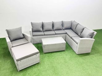 Fimous Garden Outdoor Rattan Furniture Sets 8 Seater Rattan Garden Sofa Set in Light Grey