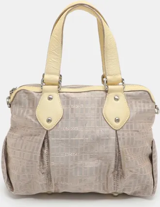 DKNY Dkny Pink/yellow Signature Fabric And Leather Satchel