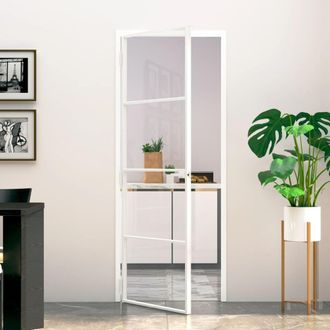 Berkfield Home Interior Door White 76x201.5 cm Tempered Glass&Aluminium Slim