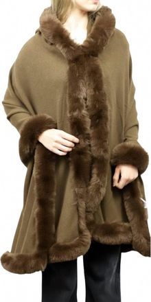 La Fiorentina Faux Fur Trim Wrap With Hood In Gamel