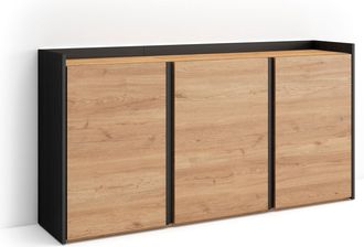 Skraut Home Skraut Home - Aparador Para Sal&oacute;n, Gran Capacidad De Almacenaje, 156x35x80cm, 3 Puertas, Led, Estilo Moderno, Roble Y Negro