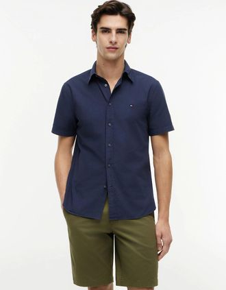 Tommy Hilfiger Mens Tommy Hilfiger GMD Poplin Mens Short Sleeve Shirt - Carbon Navy - Size: 38/Regular