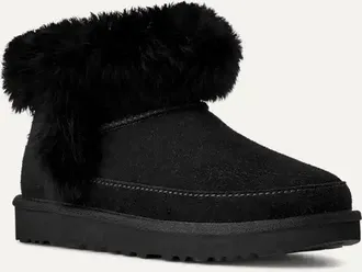 UGG Fur-Trimmed Suede Boot - Black