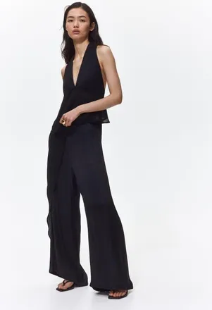 H&M Wrap-detail Satin Trousers in Black at Nordstrom, Size X-Small