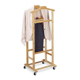 Relaxdays Gal&aacute;n De Noche Con Ruedas, Colgador De Ropa De Bamb&uacute;, Perchero Burro Dormitorio, 107 X 47 X 37 Cm, Natural - Relaxdays