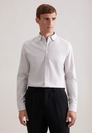 Seidensticker Flanellhemd SEIDENSTICKER Schwarze Rose, Herren, Gr. XXL (45), normale &Auml;rmell&auml;ngen, beige, 100% Baumwolle, kariert, slim fit, 2-Knopf-Manschette, Hemd