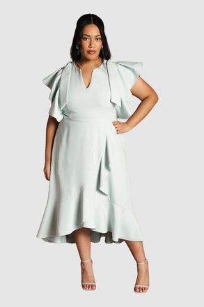 Coast Plus Flutter Sleeve Crepe Midi Dress in Mint at Nordstrom, Size 14