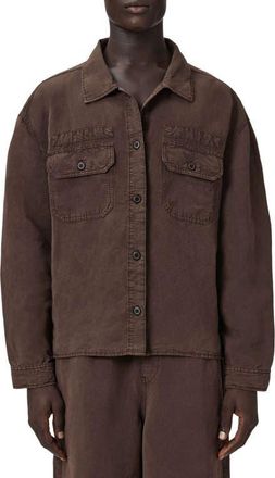 AllSaints Korten Relaxed Fit Shacket in Plum Brown at Nordstrom, Size Xx-Large