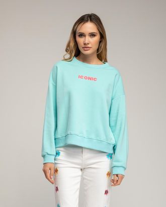 Tantra Sweatshirt met de tekst iconic in neonkleur op de voorkant en de rug