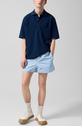 Ami Mens Striped blue poplin short