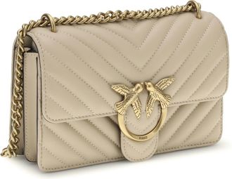 Pinko Womens Mini Love Shoulder Bag Beige-Grigio Fumo-Antique Gold Calf Leather Bos Taurus