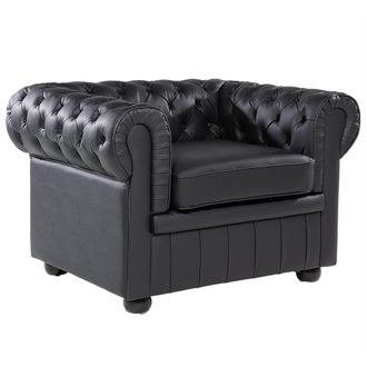 Beliani Sill&oacute;n Chesterfield Tapizado En Piel Color Negro Patas De Madera Oscura Contempor&aacute;neo Chesterfield