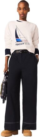 Maje Cotton trousers with leather belt in Navy at Nordstrom, Size 40 Eu