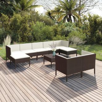 vidaXL Set Muebles De Jard&iacute;n 10 Pzas Y Cojines Rat&aacute;n Sint&eacute;tico Marr&oacute;n Vidaxl